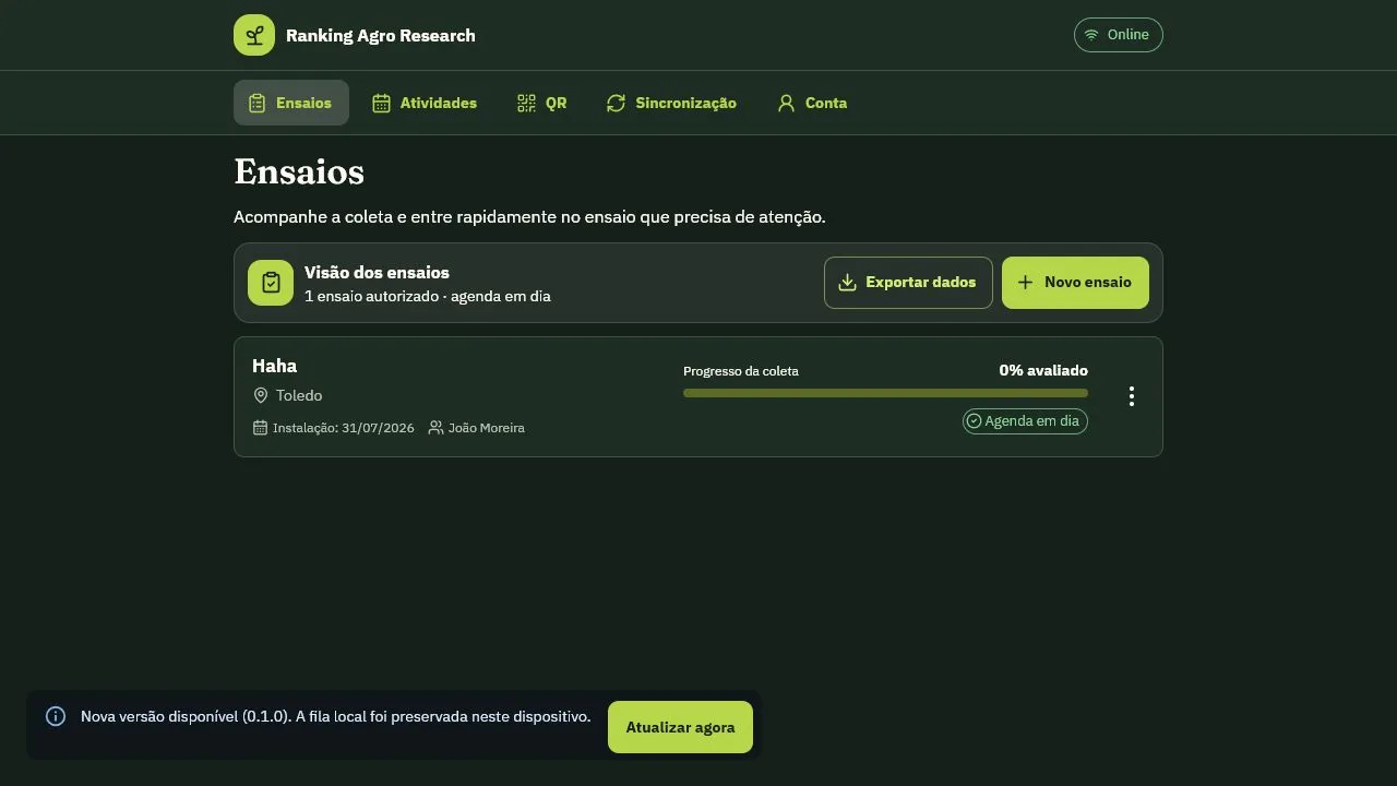 Lista de ensaios de campo